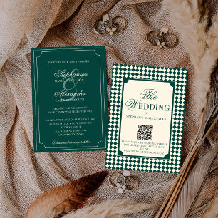 Classic Vintage Emerald Old Money QR Code Wedding Invitation