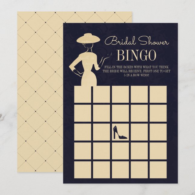 Classic Vintage Fashion Bridal Shower Bingo Card (Front/Back)