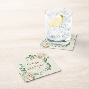Classic Vintage Floral Elegant Bridal Shower Square Paper Coaster