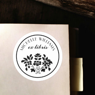 Classic Vintage Floral Name Ex Libris Bookplate Classic Round Sticker