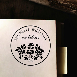 Classic Vintage Floral Name Ex Libris Bookplate Rubber Stamp