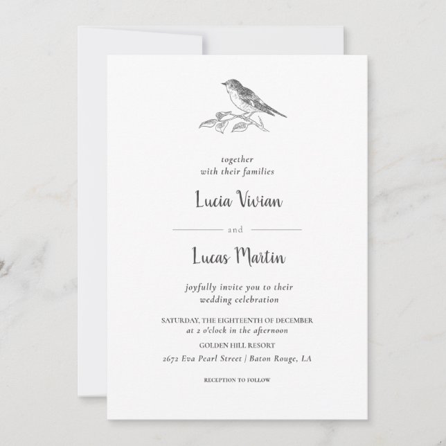 Classic Vintage Forest Bird Wedding Invitation (Front)