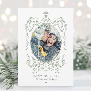 Classic Vintage Frame Happy Holidays Photo Holiday Card