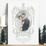 Classic Vintage Frame Merry & Married Photo Holiday Card<br><div class="desc">This flat christmas | holiday card features a simple sage green vintage frame with a photo. For more advanced customization of this design, please click the BLUE DESIGN TOOL BUTTON above!</div>