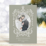 Classic Vintage Frame Photo Neutral Green Holiday Card<br><div class="desc">This flat christmas | holiday card features a white vintage frame with a photo. For more advanced customization of this design,  please click the BLUE DESIGN TOOL BUTTON above!</div>