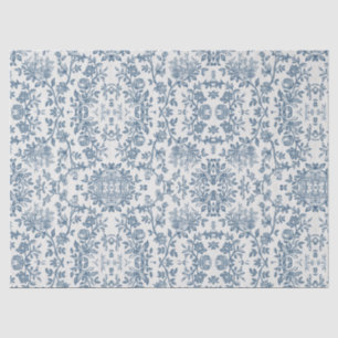 Classic Vintage French Engraved Floral Toile-Blue Tissue Paper