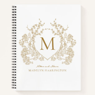 Classic Vintage Gold Floral Crest Monogram Journal