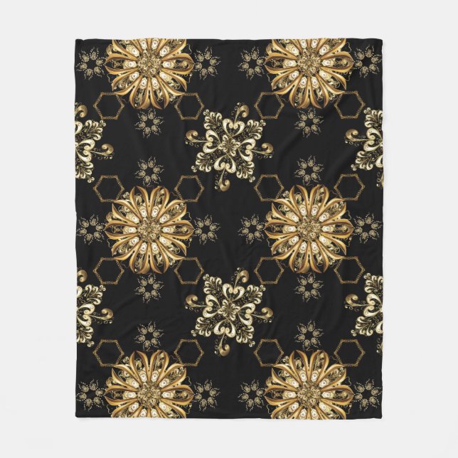 Classic Vintage: Golden Oriental Seamless. Fleece Blanket (Front)