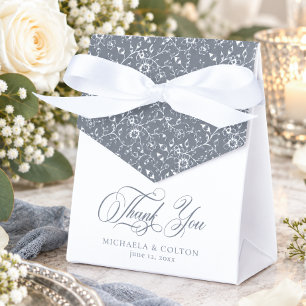 Classic Vintage Grey Black Wedding Photo Thank You Favor Box