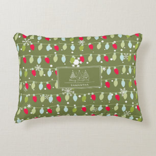 Classic Vintage Holiday Pattern-Christmas Lights 2 Accent Pillow