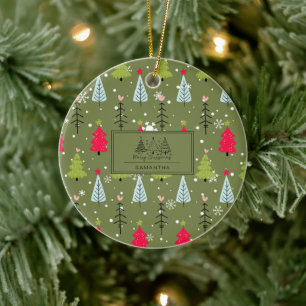 Classic Vintage Holiday Pattern-Christmas Tree (2) Ceramic Ornament