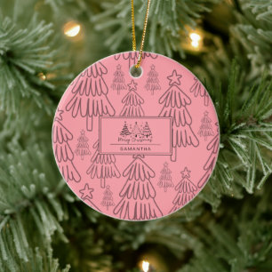 Classic Vintage Holiday Pattern-Christmas Tree (3) Ceramic Ornament
