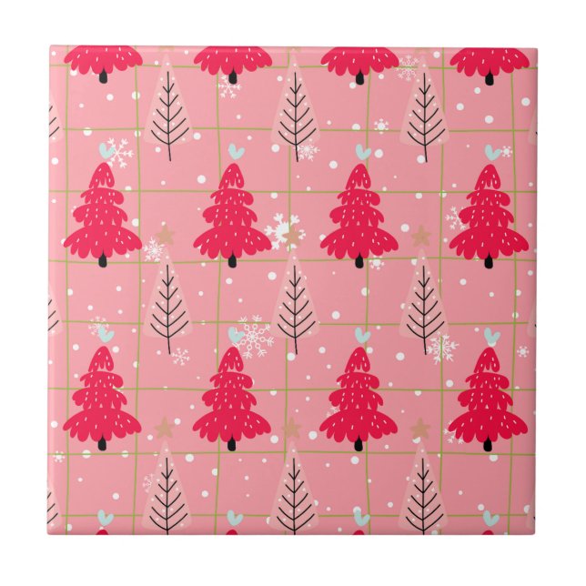 Classic Vintage Holiday Pattern-Christmas Tree (3) Tile (Front)