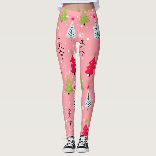 Classic Vintage Holiday Pattern-Christmas Tree (5) Leggings (Front)