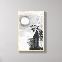Classic vintage japanese night moon scenery sumi-e