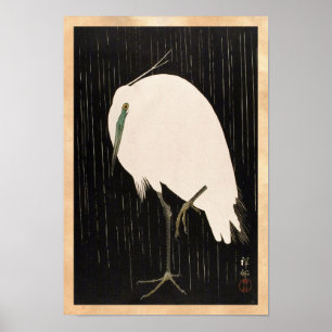 Classic vintage japanese ukiyo-e white crane art poster