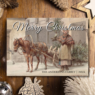 Classic Vintage Merry Christmas Tree Charlemagne Holiday Card