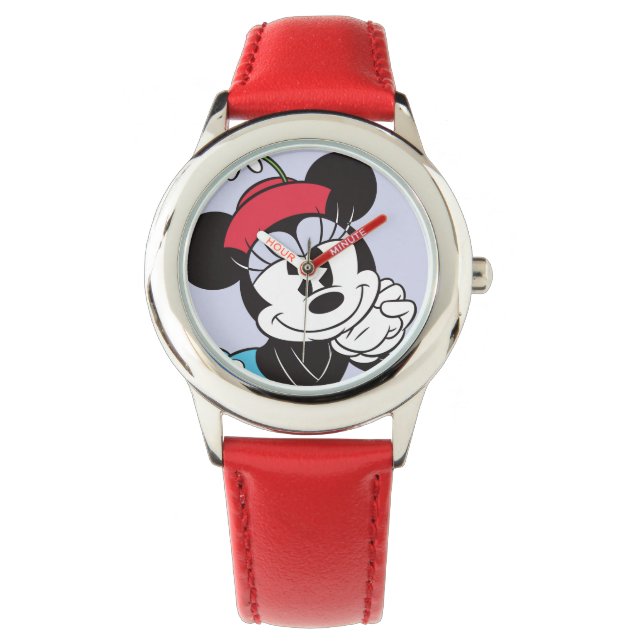 Classic Vintage Minnie Mouse Retro Flower Hat Watch (Front)