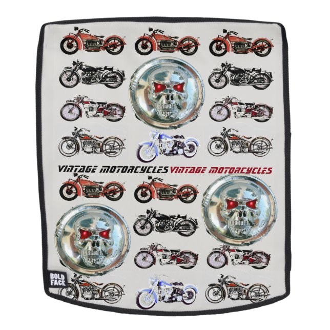 CLASSIC VINTAGE MOTORCYCLES AND METAL SKULL BACKPACK (Removable Face)