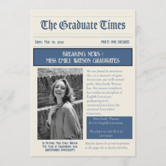 Classic Vintage Newspaper style graduation 2026 Announcement