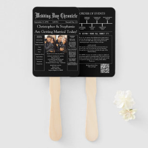 Classic Vintage Newspaper Wedding Program QR Code Hand Fan