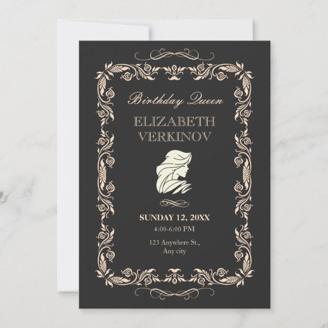 Classic vintage ornate queen  invitation (Front)