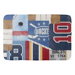 Classic Vintage Patchwork Old Time Hockey Bath Mat