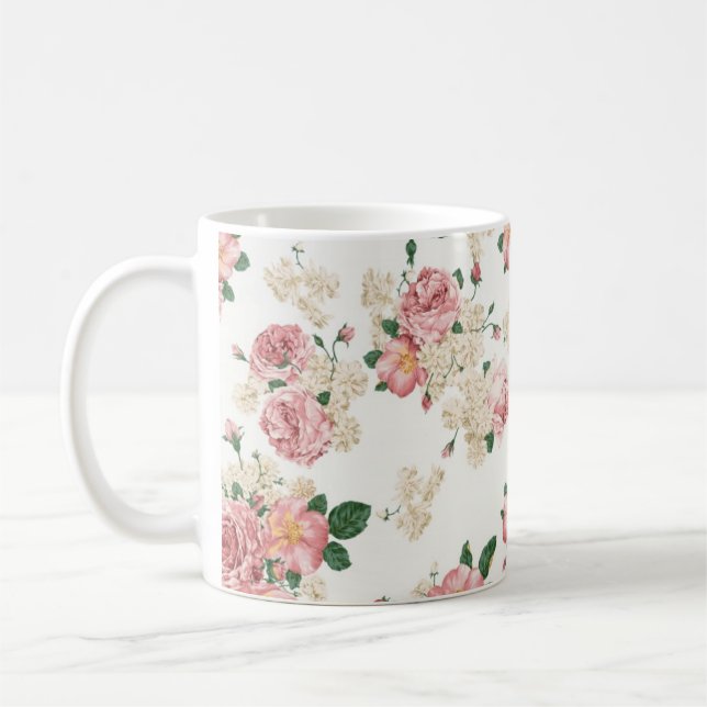 Classic Vintage Pink Rose Mug (Left)