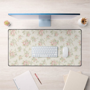 Classic Vintage Pink Rose Vines Wallpaper Pattern Desk Mat