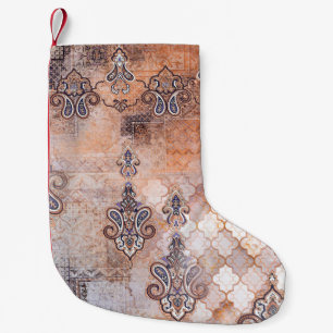 Classic vintage print with patchwork, paisley elem small christmas stocking