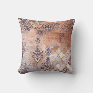 Classic vintage print with patchwork, paisley elem throw pillow
