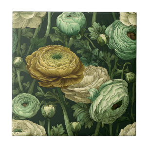 Classic Vintage Ranunculus Tiles For Artful Floor