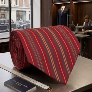 Classic Vintage Red Burgundy Gold Striped Pattern Tie