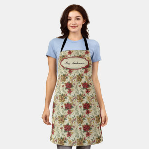 Classic Vintage Red & Gold Poinsettia Floral Apron
