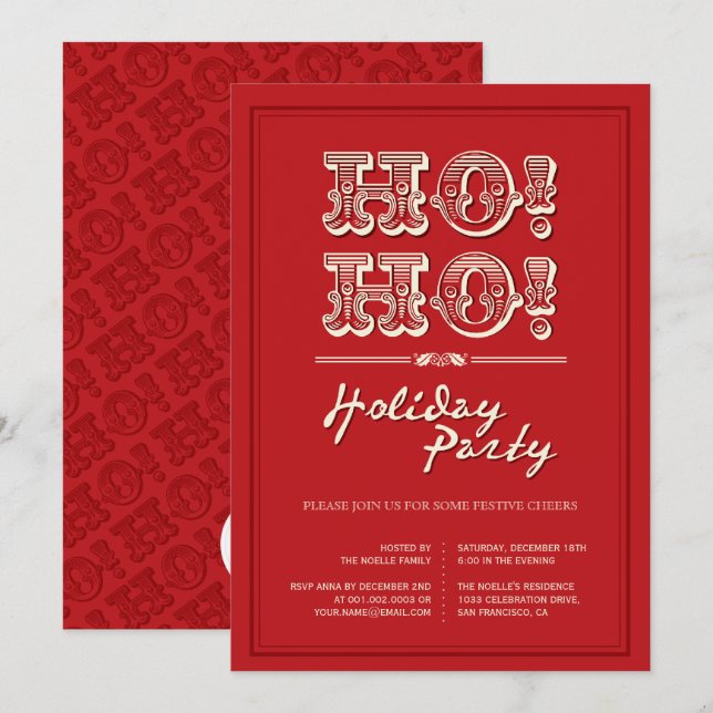 Classic Vintage Red HO HO Holiday Party Invite (Front/Back)