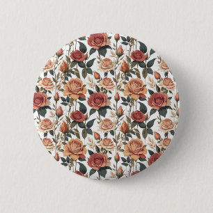Classic Vintage Red Rose Botanical Garden 2 Inch Round Button