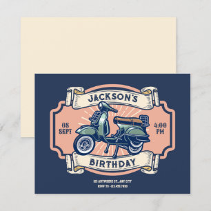 Classic vintage retro motorcycle birthday invitation