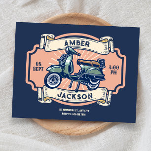 Classic vintage retro motorcycle wedding invitation