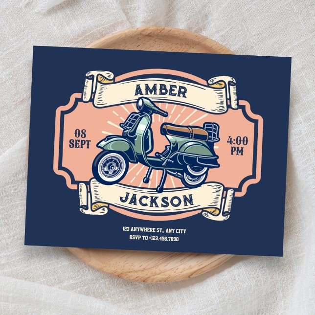 Classic vintage retro motorcycle wedding invitation (Creator Uploaded)