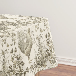 Classic Vintage Rooster Beige Floral Toile Tablecloth