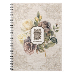 Classic vintage rustic kraft paper and lace floral notebook