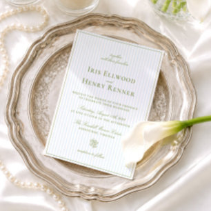 Classic Vintage Sage Green & Blue Wedding Invitation