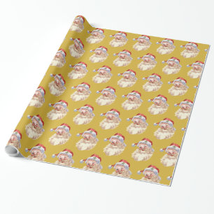 Classic Vintage Santa Claus Wink in Metallic Gold Wrapping Paper