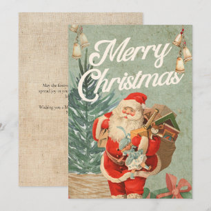 Classic Vintage Santa Clause Toys Christmas Gift Holiday Card