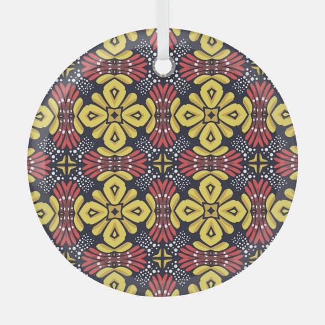 Classic Vintage: Seamless Flower Pattern Glass Ornament (Front)