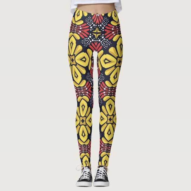 Classic Vintage: Seamless Flower Pattern Leggings (Front)