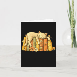 Classic vintage sleeping cat and books cute card