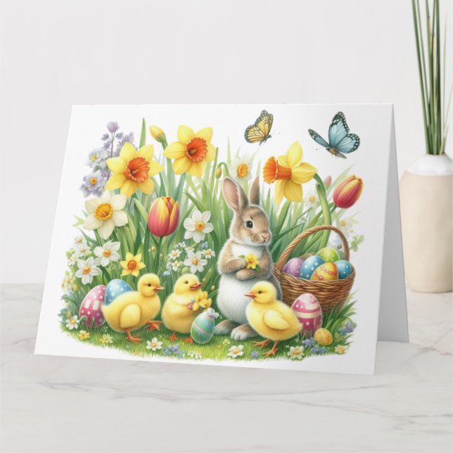 Classic/Vintage spring rabbit/chicken Card (Front)