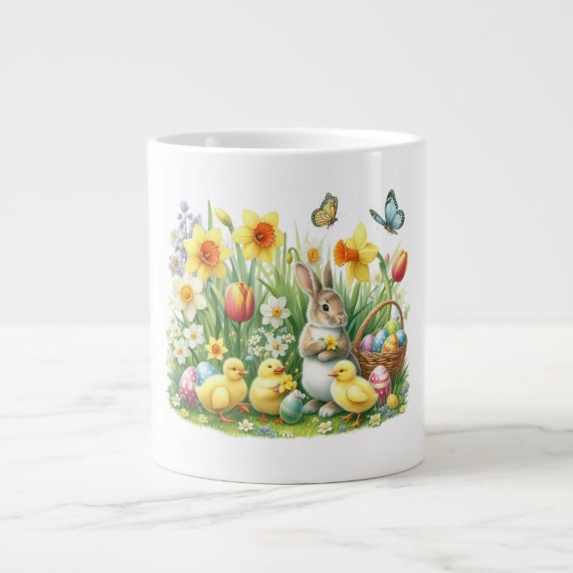 Classic/Vintage spring rabbit/chicken Large Coffee Mug (Front)