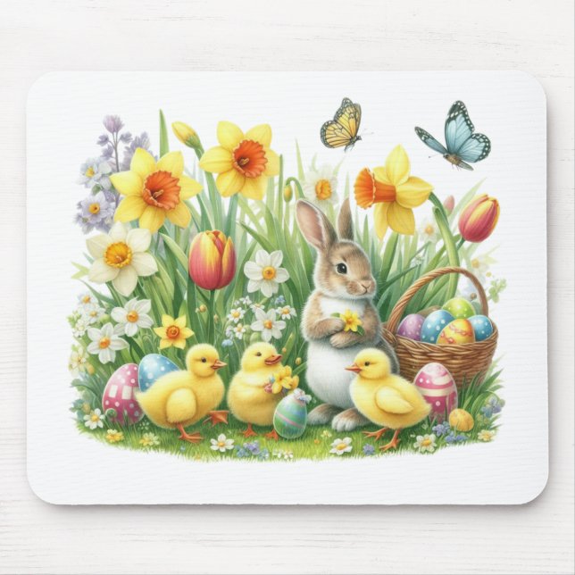 Classic/Vintage spring rabbit/chicken Mouse Pad (Front)